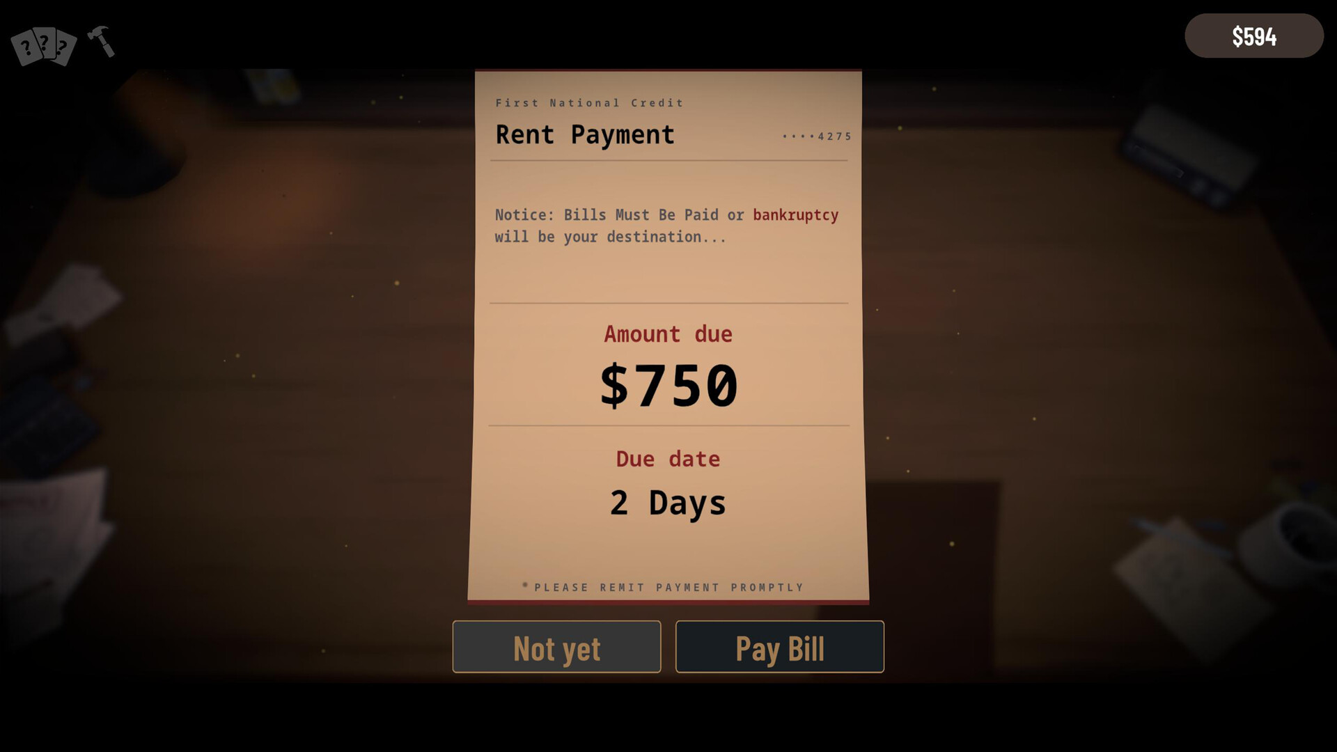 Gameplay de Bills Must Be Paid